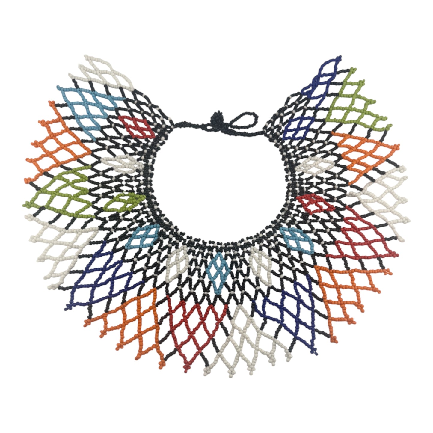 African Beaded Tribal Necklace Diamond-Shaped