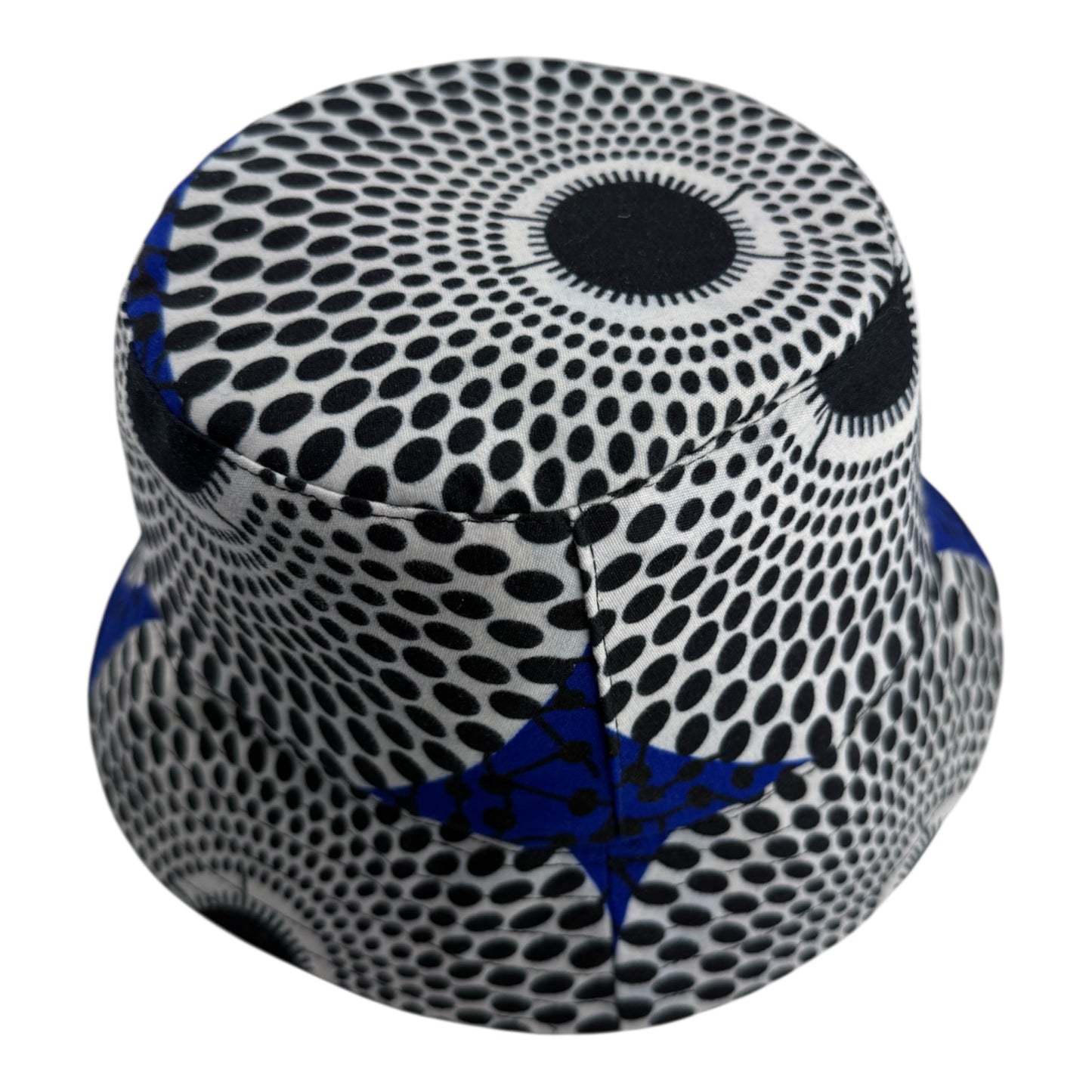 African Print Bucket Hat White Black and Blue