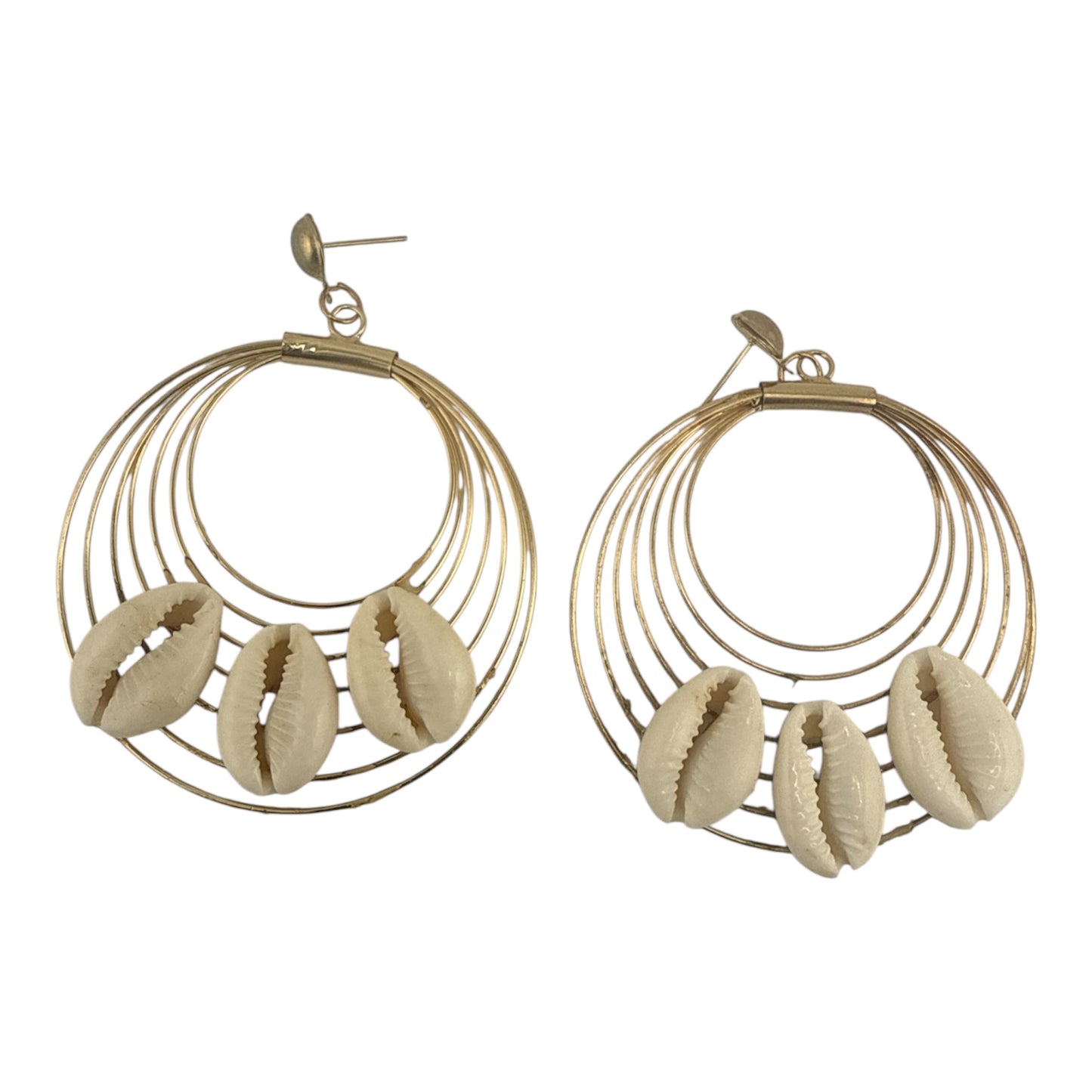 Gold Multi-Wire Cowrie Shell Hoop Earrings