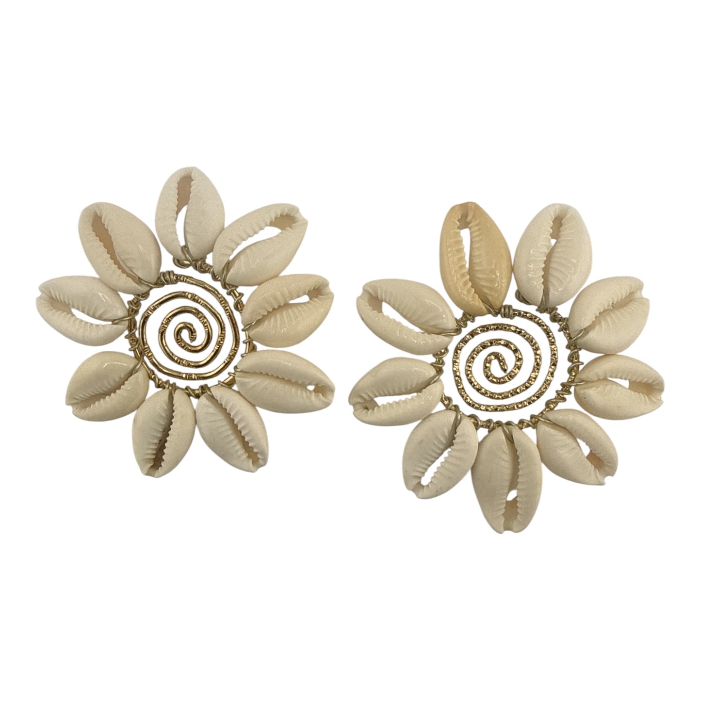 Gold Spiral Flower Cowrie Shell Earrings