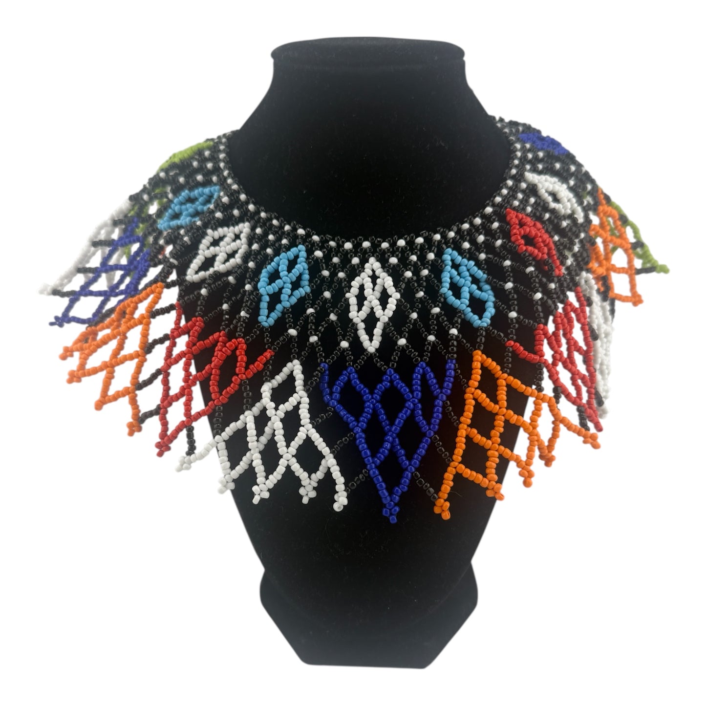 African Beaded Tribal Necklace Diamond-Shaped