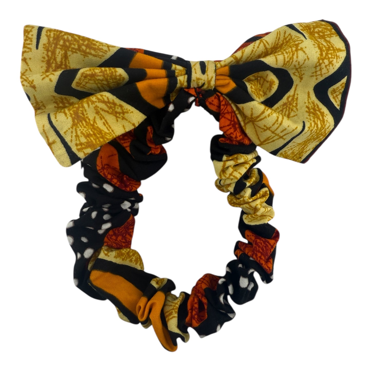 African Gold Yellow and Black Patterned Scrunchie with Bow