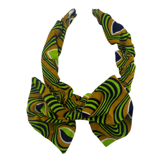 African Green Brown and Black Patterned Headband with Bow