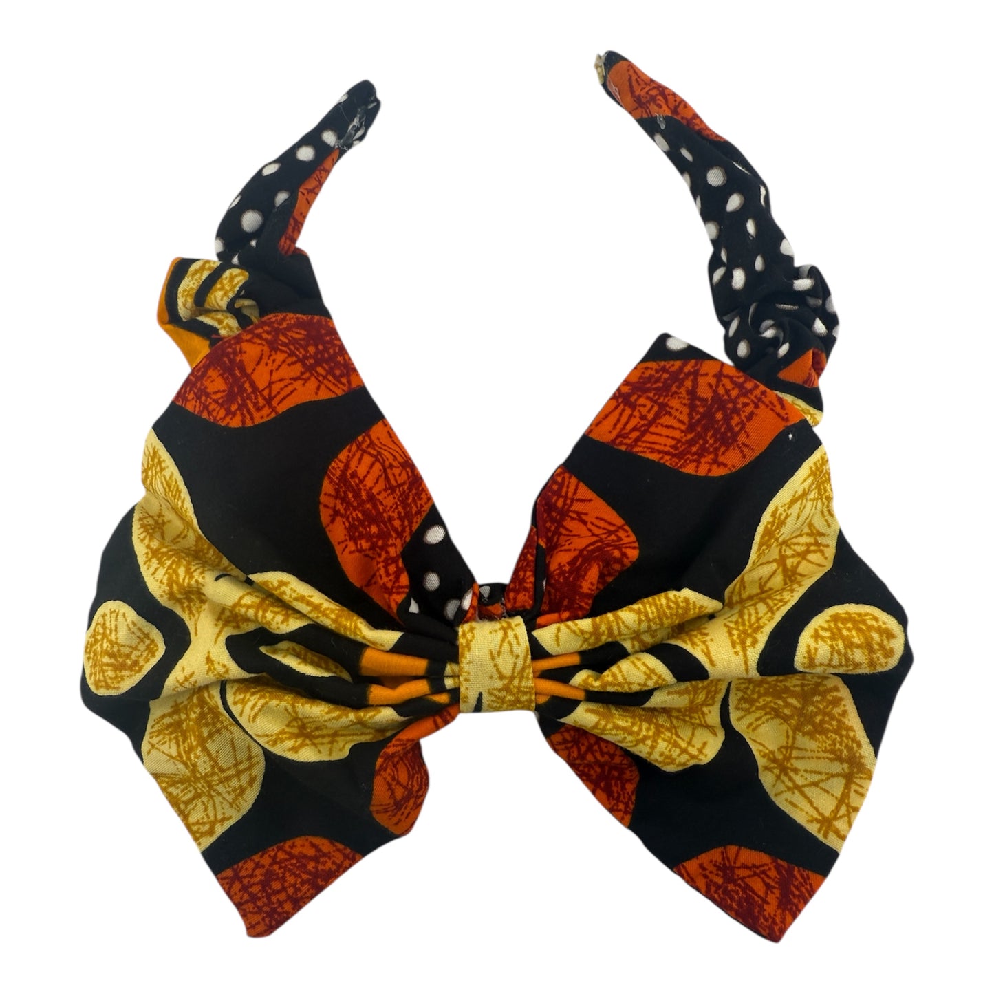 African Red Yellow and Black Patterned Headband with Bow