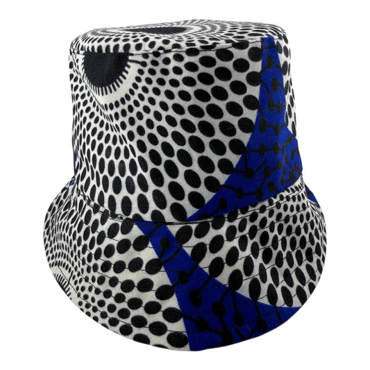 African Print Bucket Hat White Black and Blue