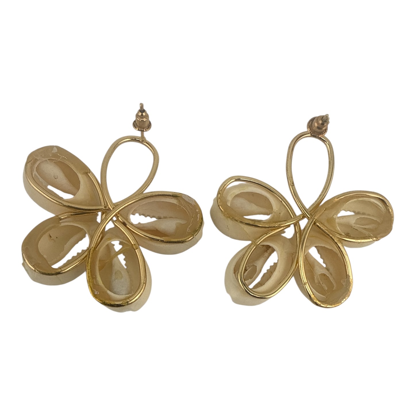 Gold Drop Cowrie Shell Flower Earrings