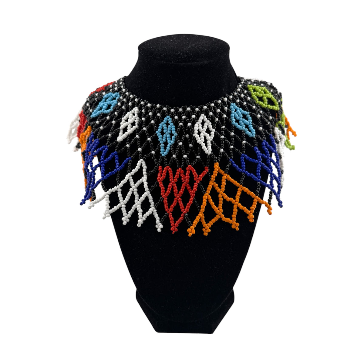 African Beaded Tribal Necklace Diamond-Shaped