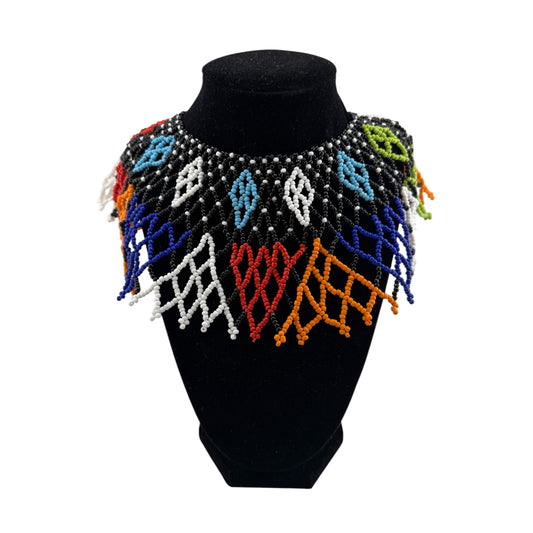 African Beaded Tribal Necklace Diamond-Shaped