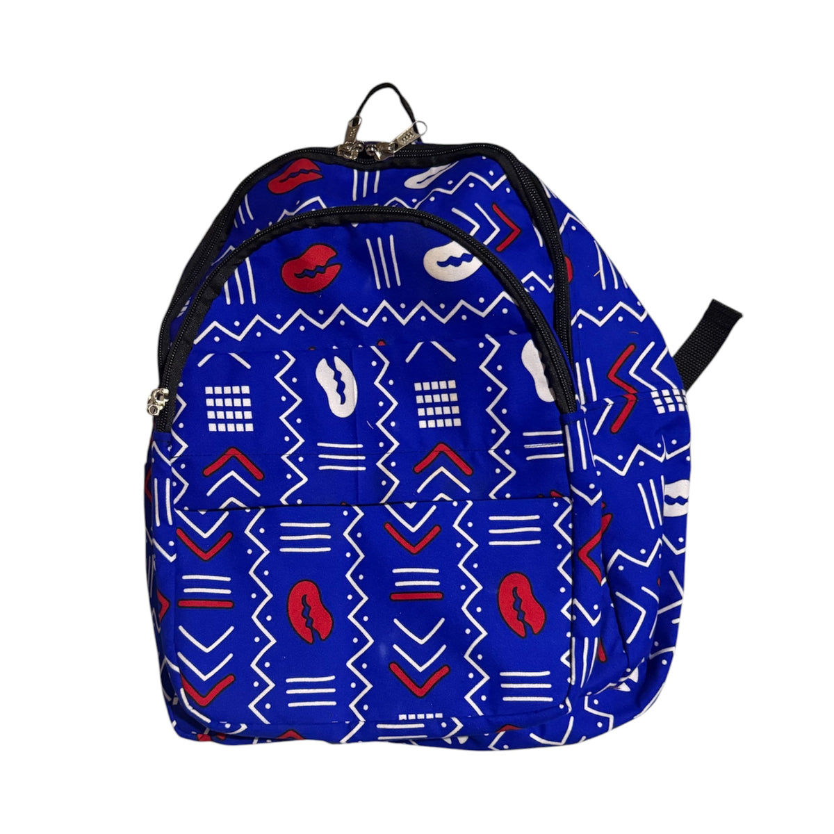 Blue and Red African Cloth Print Backpack