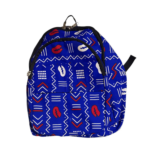 Blue and Red African Cloth Print Backpack