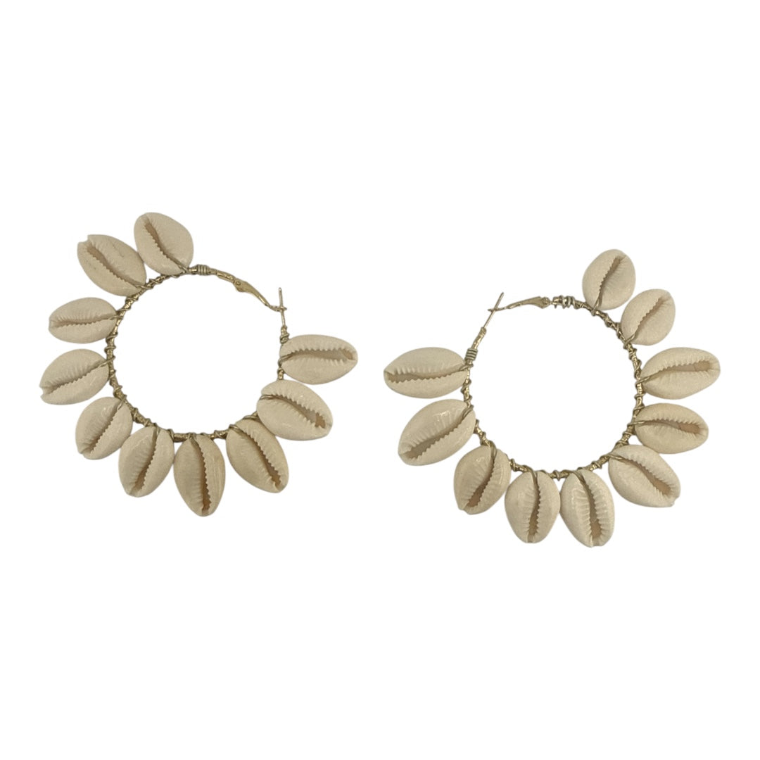 Cowrie Shell Wreath Hoop Earrings