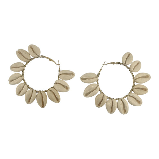 Cowrie Shell Wreath Hoop Earrings