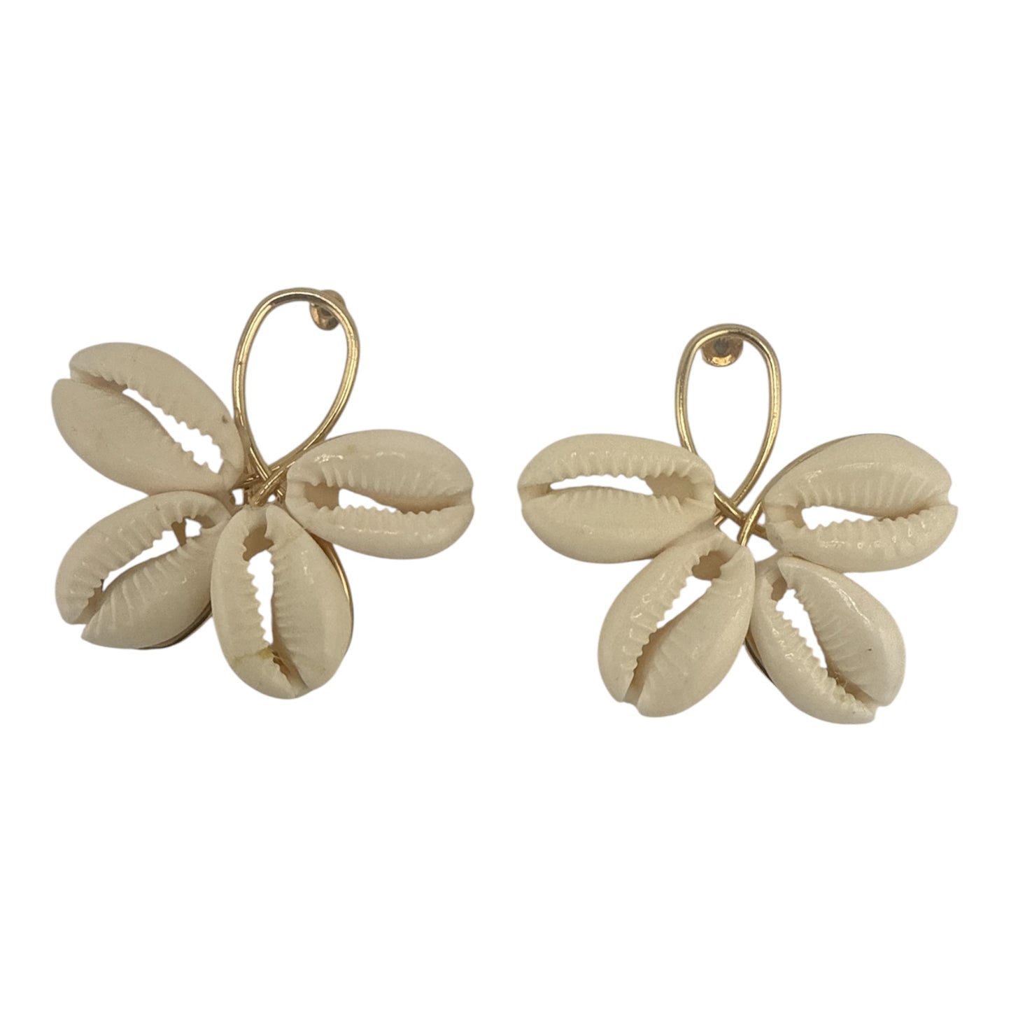 Gold Drop Cowrie Shell Flower Earrings